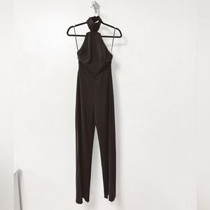 AQ/AQ Choker Halter Open Back Wide Leg Holiday NYE Chic Jumpsuit Black 2